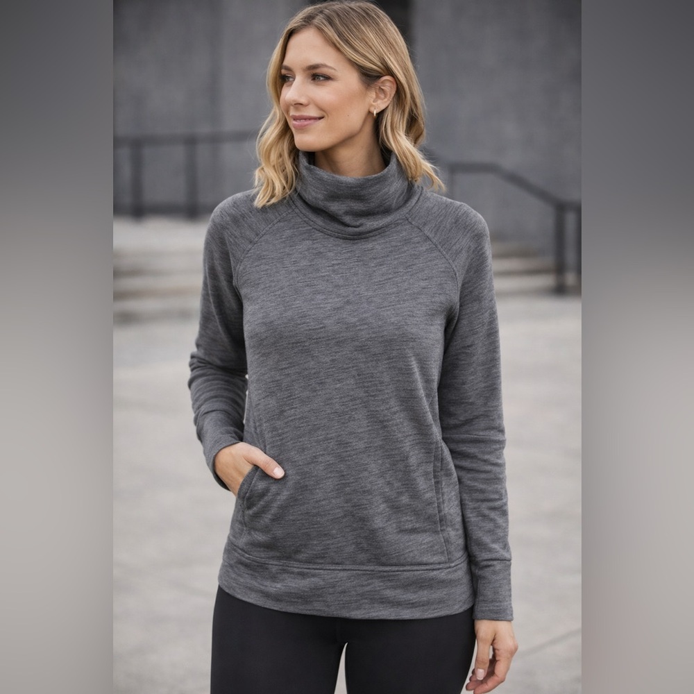 Lululemon Gray Funnel Neck Pullover Sweater Women’s Size 4 Cotton Stretch